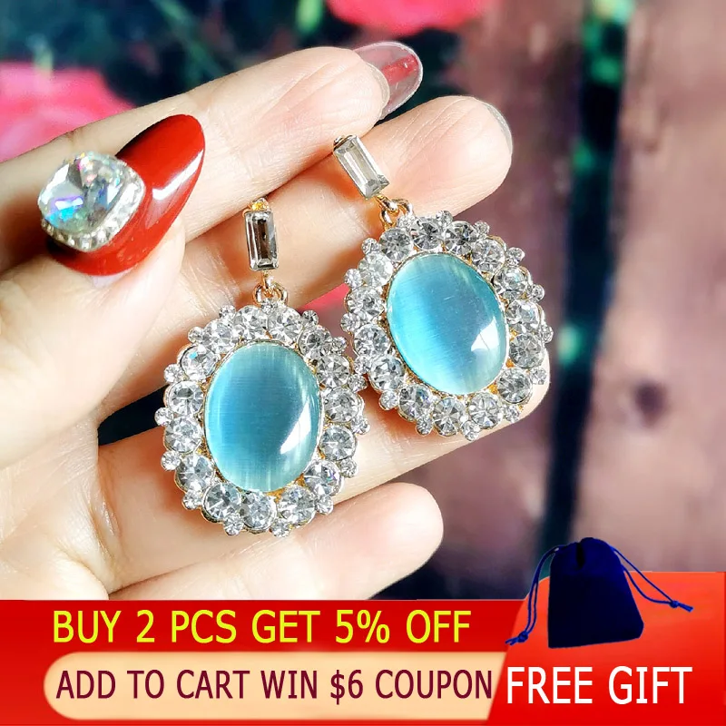 Большие овальные опаловые серьги LEEKER для женщин золотого цвета свадебные