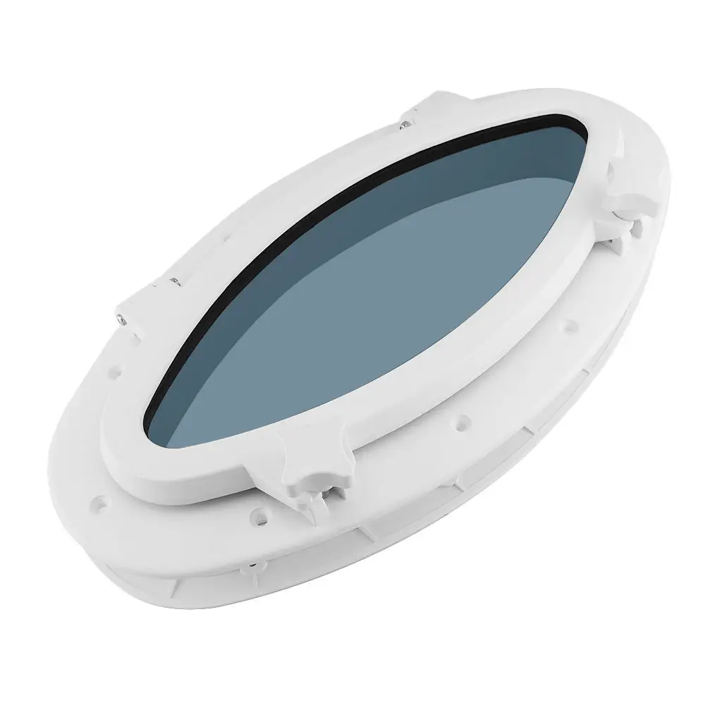 400x200mm ( 15 X 8 inch) Boat Oval Porthole Window with White ABS Plastic Trim Port Hole & Tempered Glass