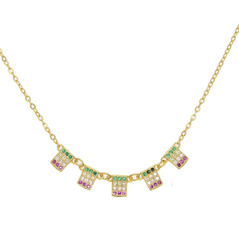 2021 летнее Сексуальное Женское Ожерелье с радугой cz вымощенное Квадратный Кулон