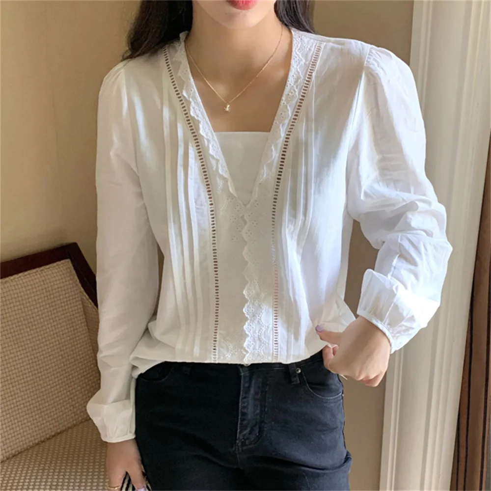 

HziriP White Square Collar Lace Women Tops Gentle Hot Office Wear Lady Full Sleeves 2022 Spring Sweet Girls Stylish Shirts