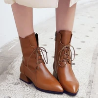 women shoes new woman british boots low heels pointed toe leisure female middle tube soft pu leather work booties autumn winter