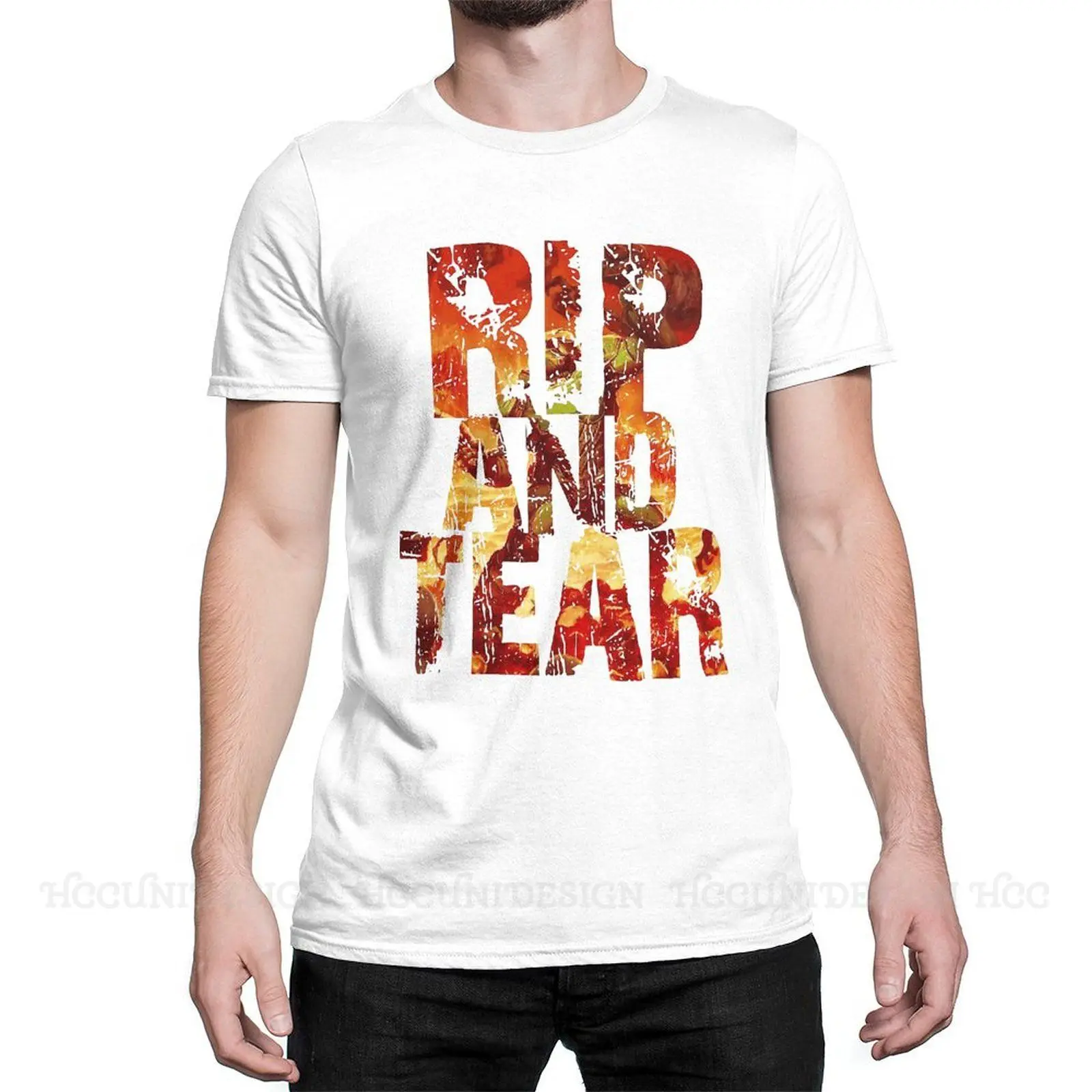 

Men's Rip And Tear Cool T Shirts Doom Slayer Shooting Games 100% Cotton Clothing Funny Short Sleeve Crewneck Tee Shirt