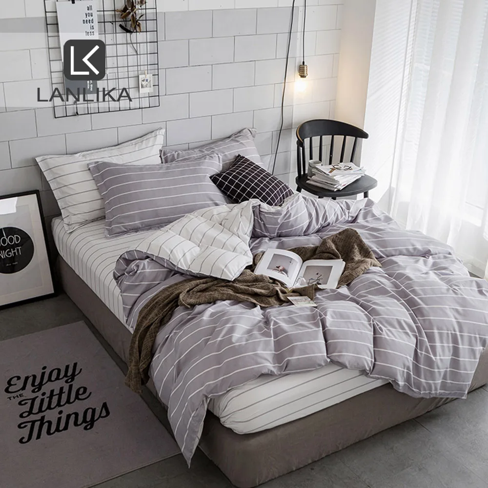 Lanlika Комплект постельного белья скандинавские серые полосы постельное белье