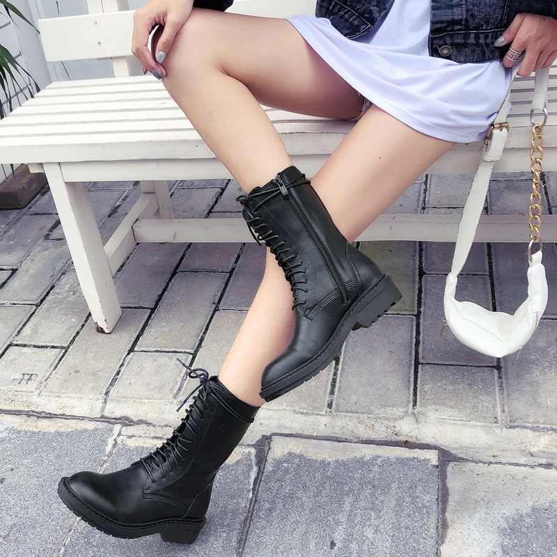 Черные сапоги в жокейском стиле Женская Повседневная зимняя обувь милые женские