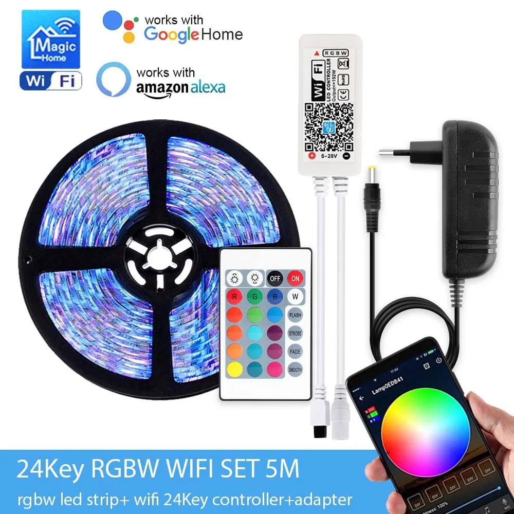 12 В постоянного тока светодиодный RGB/RGBW/RGBWW Мини wifi светодиодный RGB RGBW контроллер Magic Home 5050 RGB лента гибкая лента Smart APP Беспроводная - Испускаемый цвет: 24Key RGBW WIFI SET