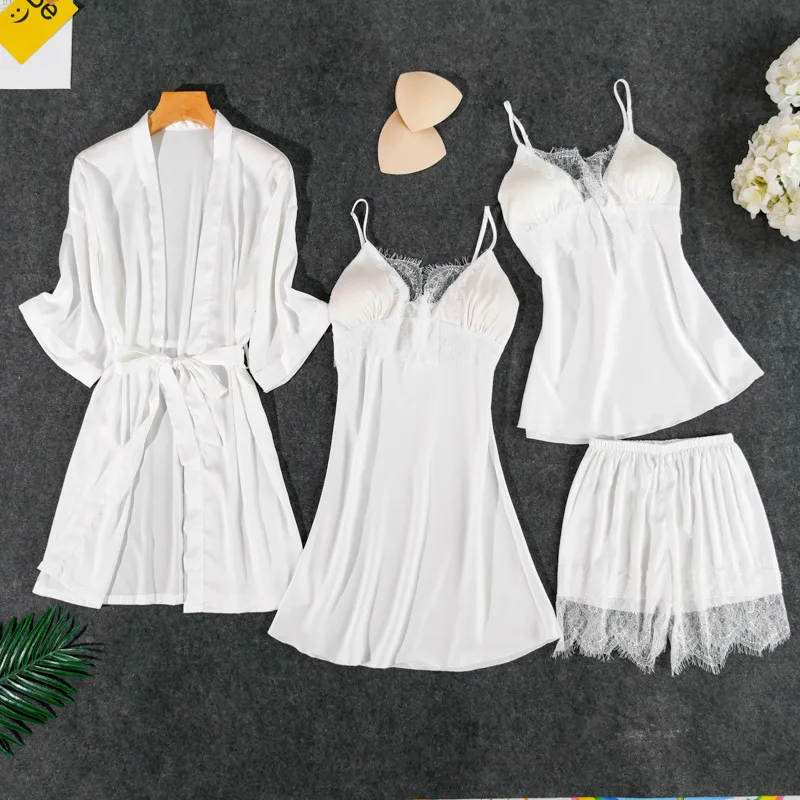 Красная дамская Домашняя одежда пижамы 4 шт. ремень топ брюки костюм наборы