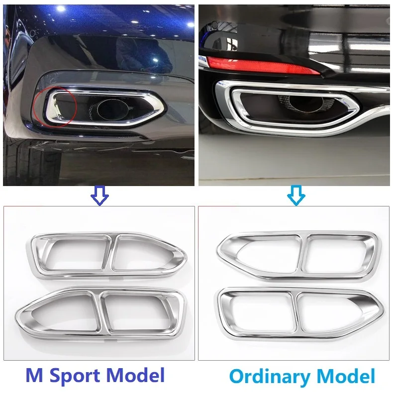 2 шт. Глянцевая Серебристая стальная крышка выхлопной трубы для BMW 7 серии G11 G12 730 740 750li 2016 2017 2018|Хромирование| |