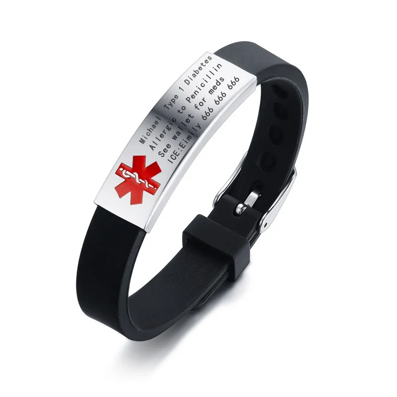 Vnox Engravable Medical Alert ID Bracelet DIABETES EPILEPSY ALZHEIMER'S ALLERGY SOS Women Men Personalized Jewelry