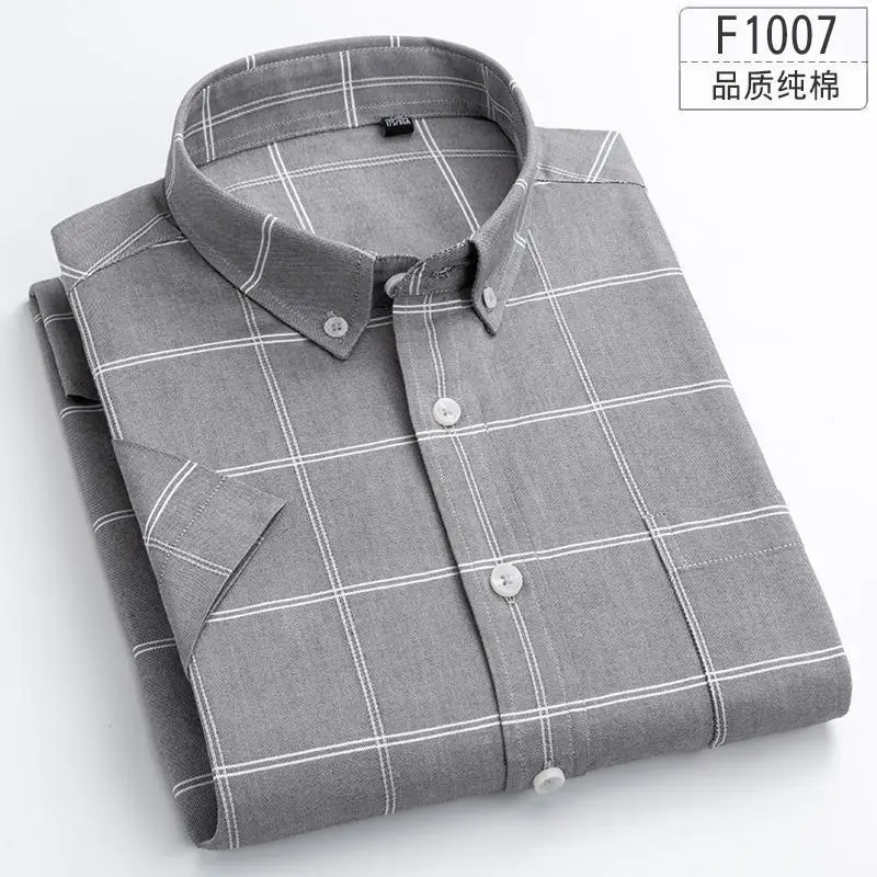 

52 Pure Cotton Oversized Button Up Shirt Plaid Mens Shirts Short Sleeve Casual Slim Fit Shirt Men Korean Clothes Streetwear G77