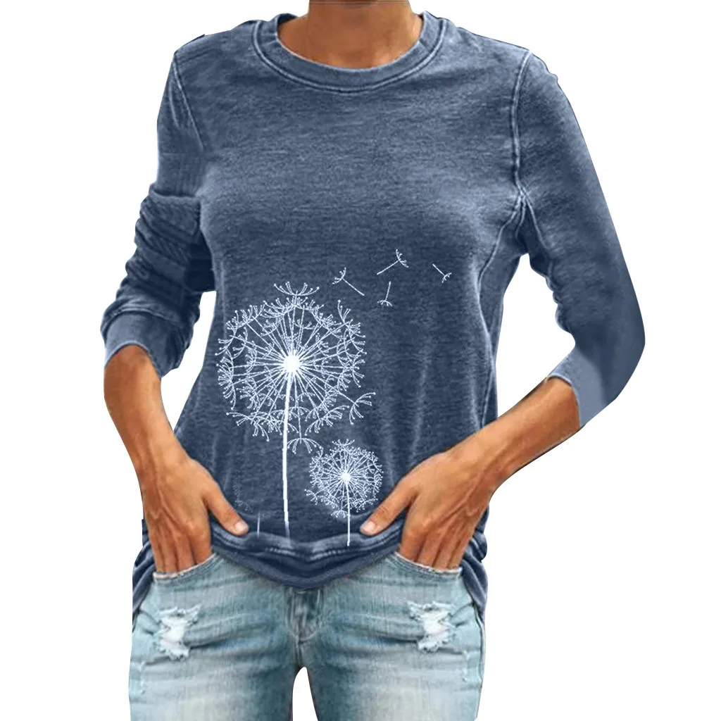 Женский свитер с круглым вырезом зимний модный Удобный длинным рукавом и принтом