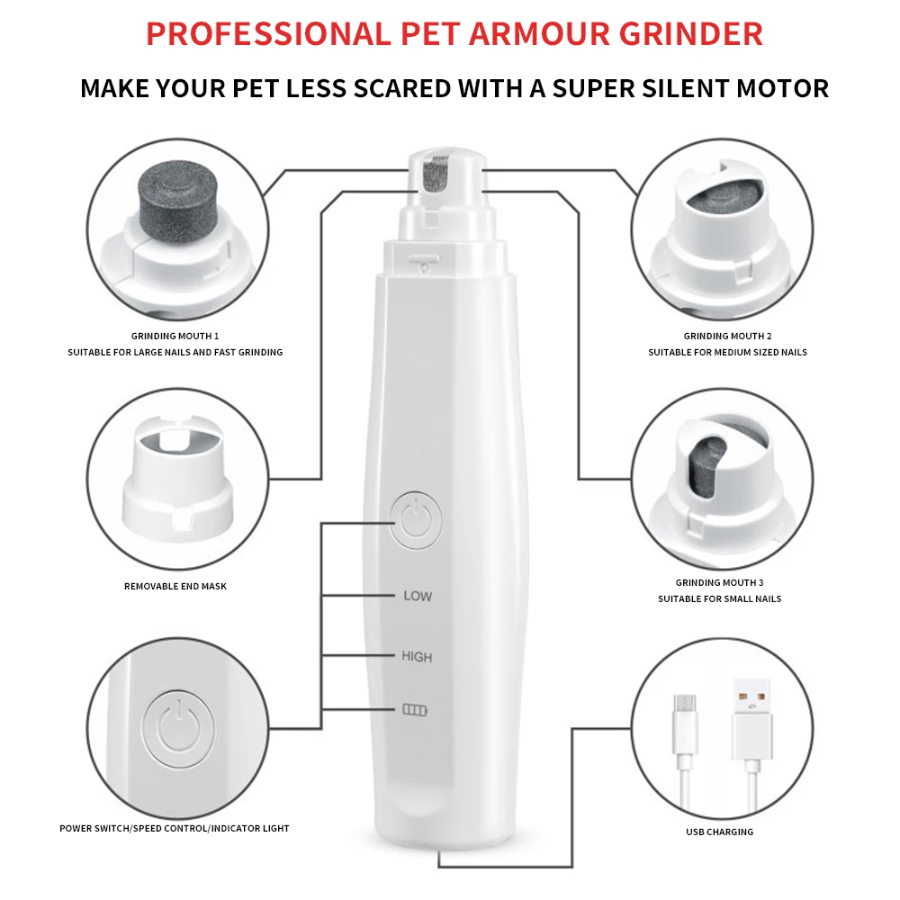 Перезаряжаемая Машинка для ухода за ногтями собак и кошек USB электрическая