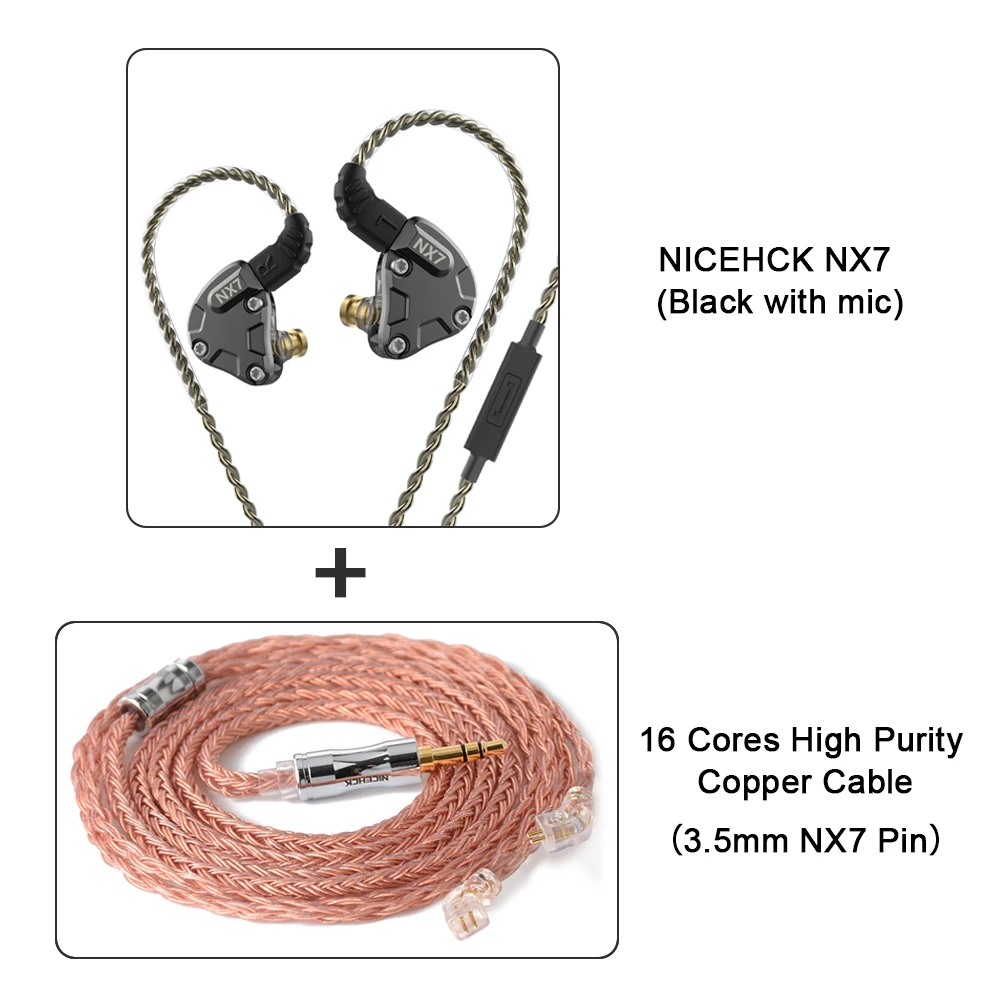 Black Mic 3.5 Cable NICEHCK NX7 наушники в ухо 4BA+ двойной карбоновый нанотрубка динамический+ пьезоэлектрическая керамика Гибридный 7 Драйвер единиц HIFI IEM металлическая гарнитура - Цвет: Black Mic 3.5 Cable