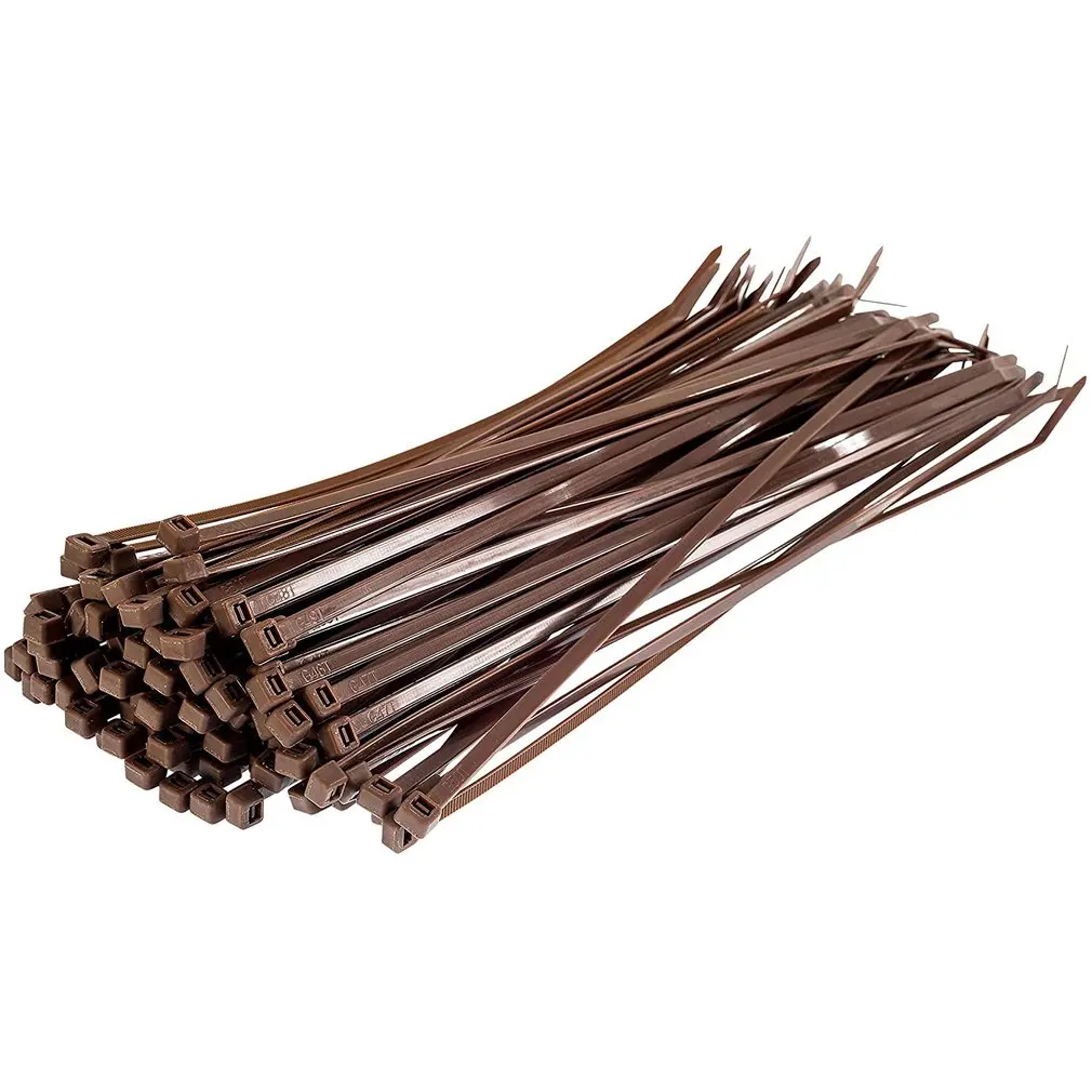 

100 шт. самоблокирующиеся Borwn Пластиковые Нейлоновые хомуты для кабельных стяжек, хомуты для кабельных стяжек, набор нейлоновых хомутов для к...