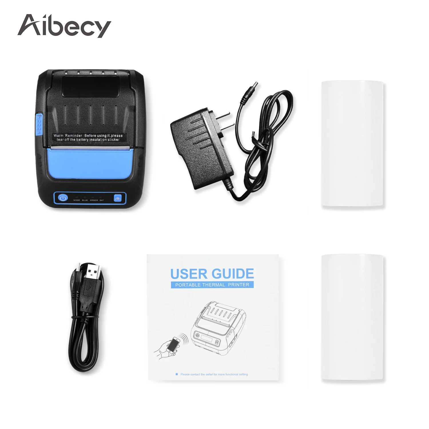 Aibecy портативный 58 мм Термопринтер принтер штрих кодов USB BT соединение