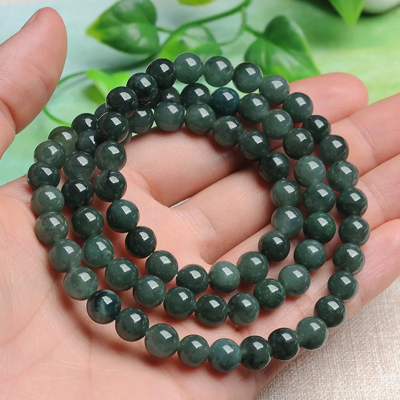 

Браслет из натурального нефрита и изумруда, 6 мм