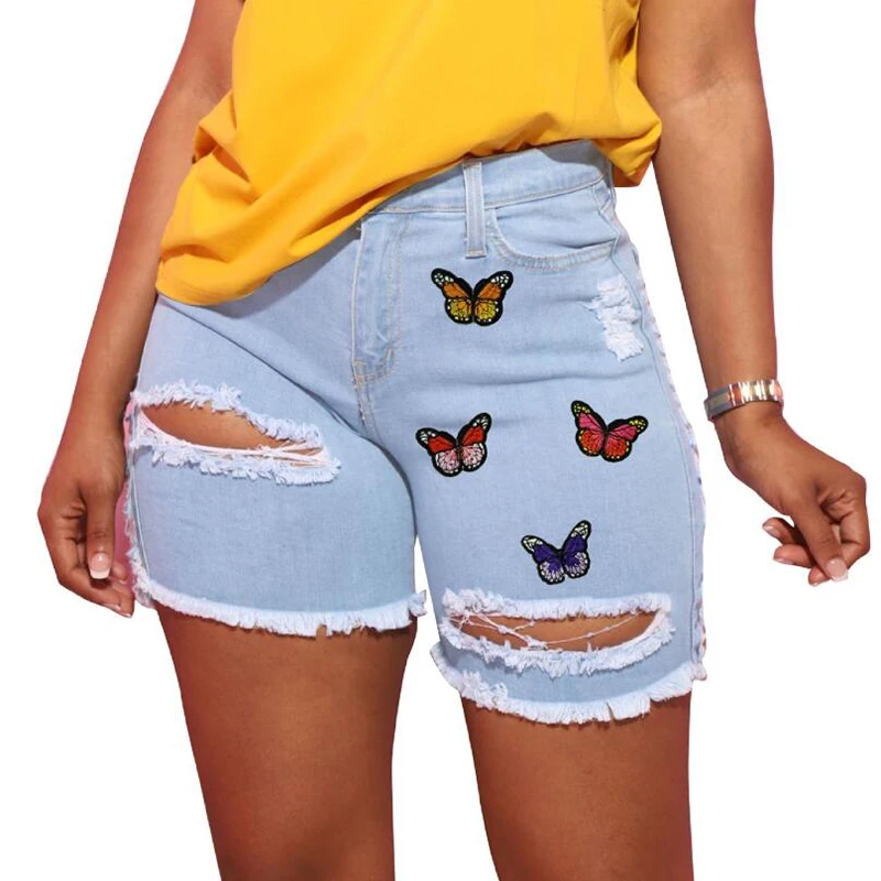 

Sexy Hollow Out Ripped Jean Shorts Women Summer 2021 Fashion High Waist Tassel Butterfly Shorts