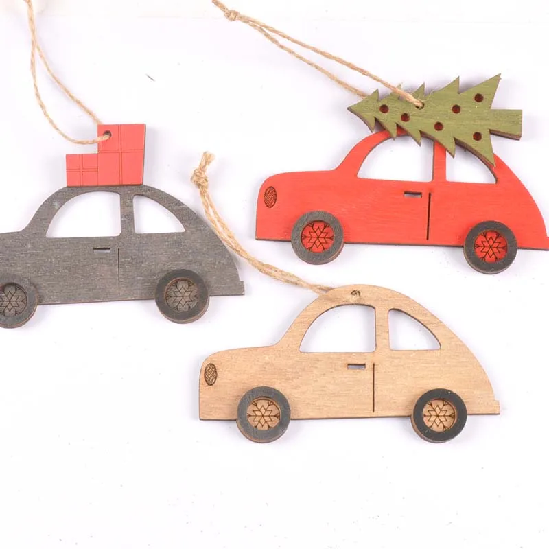 

Christmas Ornaments Car Pattern Wooden Pendant Hanging For Christmas Tree Xmas Craft DIY Wood Slices Home Decor navidad m2534