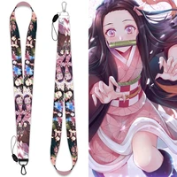 Demon Slayer Keychain Anime Accessories Nezuko Neck Strap Phone Chain Work Card Bag Lanyard Cartoon Women Jewelry Men Gift
