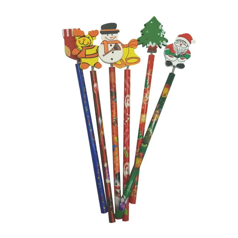 

6pcs/lot Christmas Pencil Wooden Series Novelty Cartoon Office School Pencils For New Years Gifts Professional Colors