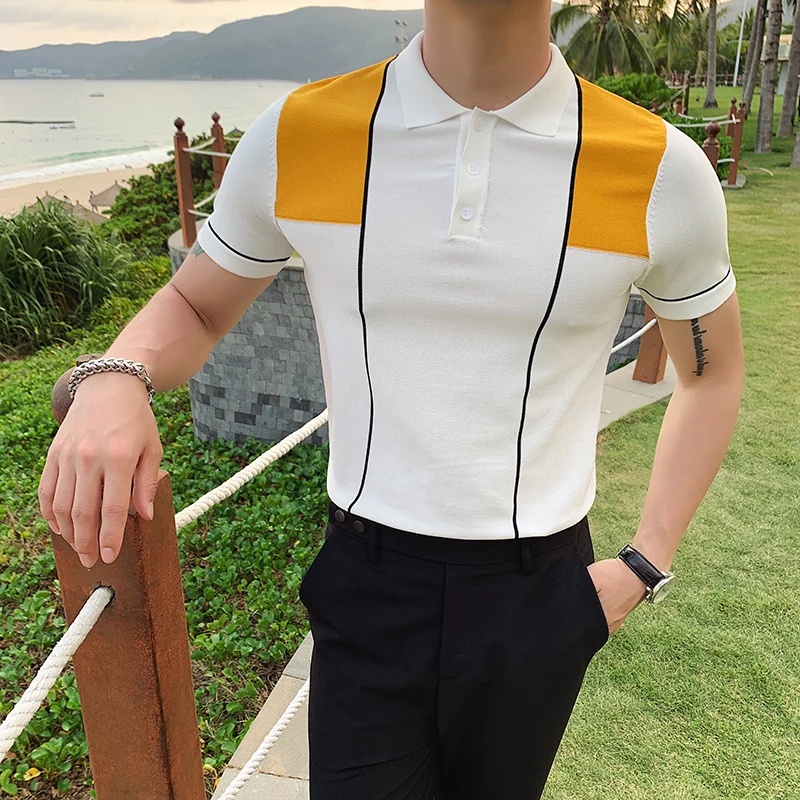 Летняя новая Корейская версия облегающей рубашки поло с короткими рукавами