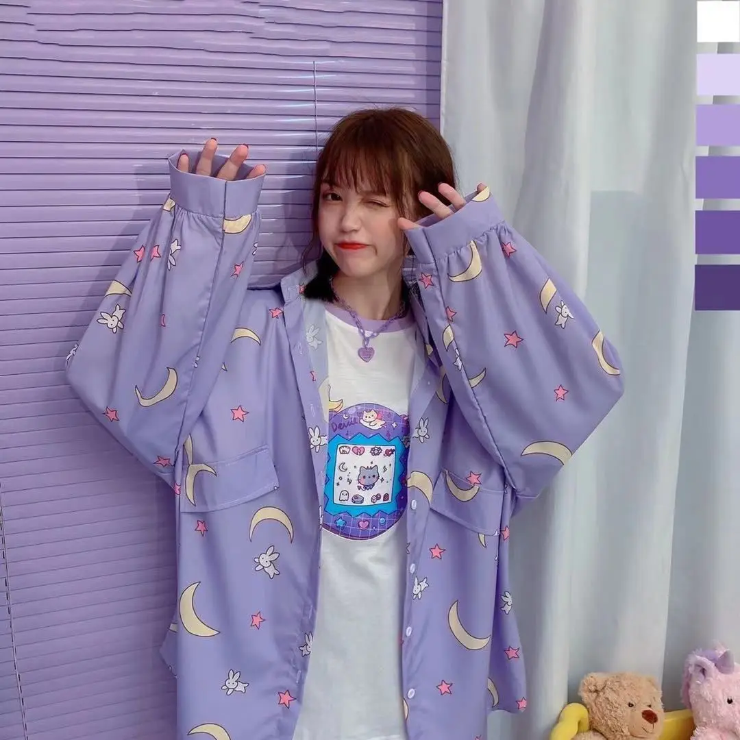 

Korean Style Women Shirts Kawaii Autumn Fashion JK Uniform Blouses Women Long Sleeve Cute Loose Button Up Shirt Oversized Tops