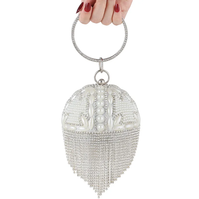 2021 Diamonds Rhinestone Round Ball Evening Bags For Women Fashion Pearl Mini Tassels Clutch Bag Ladies Ring Handbag Clutches