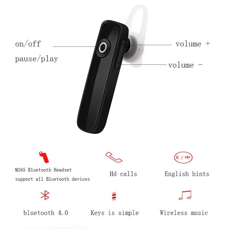 M165 Bluetooth 4 2 гарнитура беспроводные наушники Hands free петли вкладыши для спорта