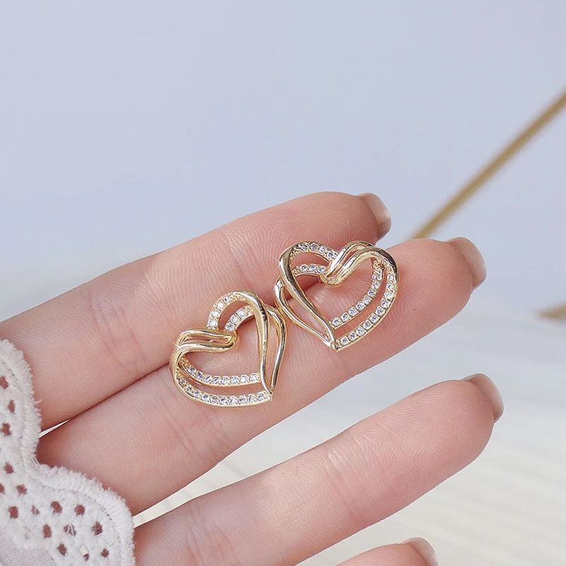 

Trendy Elegant 14K Real Gold Plated Heart Earrings for Women Top AAA Shiny Zircon S925 Silver Needle Stud Jewelry Ins Hot Gift