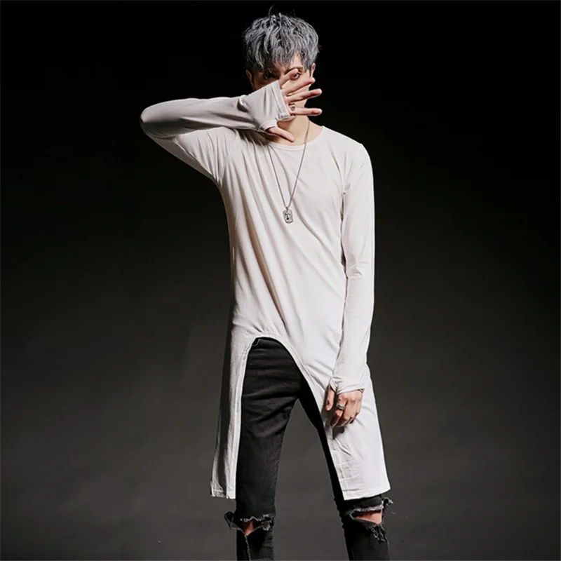 Мужские необычного дизайна длинная футболка для ночного клуба в стиле панк хип