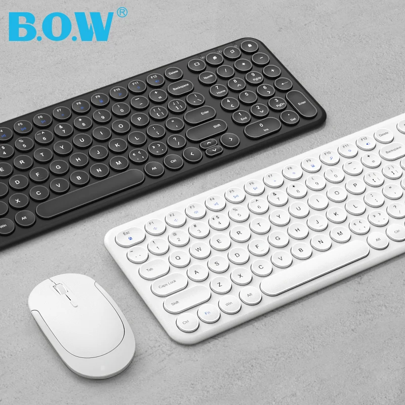 Teclado e Mouse Digitando para Computador 2.4ghz sem Fio B.o.w Recarregável Chaves Redondas Bastante – Desktop pc Portátil-rosa Usb 96