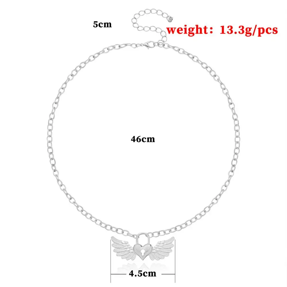 

Zuowen Fashion Metal Heart Lock Punk Pendant Necklaces For Women Vintage Couple Kety Wings Necklace Gifts Party Jewelry New