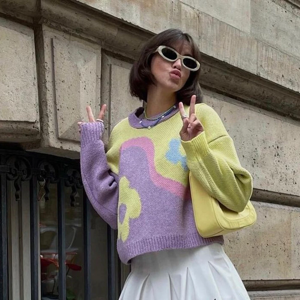 

Женский вязаный свитер с круглым вырезом, с длинными рукавами