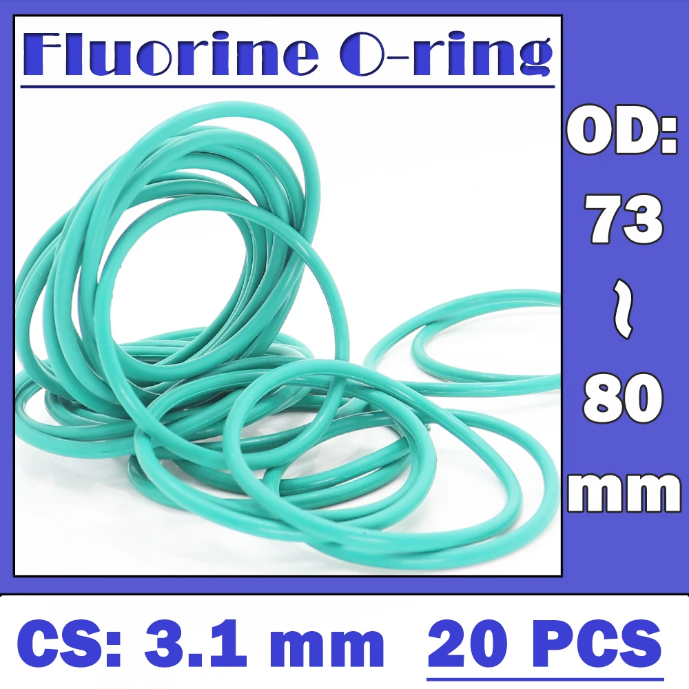 

CS3.1mm FKM Rubber O RING OD 73/74/75/76/77/78/79/80*3.1 mm 20PCS O-Ring Fluorine Gasket Oil seal Green ORing