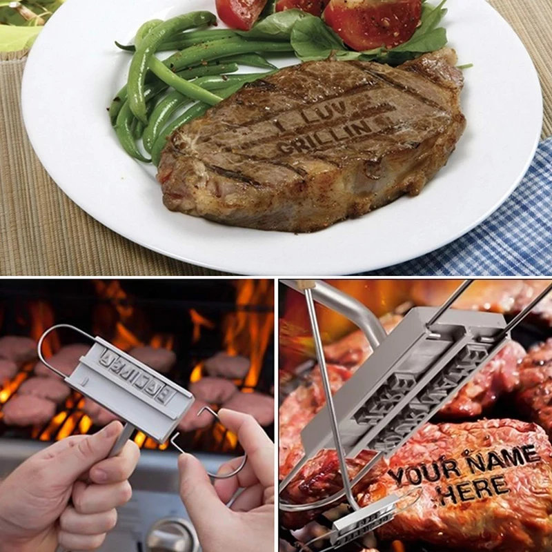 

Creative BBQ Barbecue Branding Iron Signature Name Marking Stamp Tool Meat Steak Burger 55 X Letters Seal Grill Fire Mark Tool