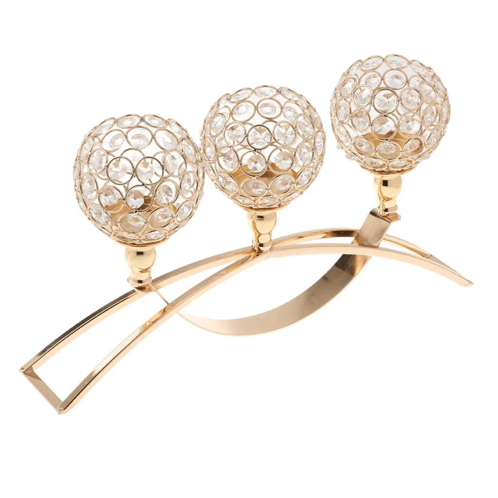 Crystal Metal Candle Holder Wedding Hotel Banquet Candlestick Table Romantic Centerpiece 3-Arm Candelabra Silver Gold | Дом и сад