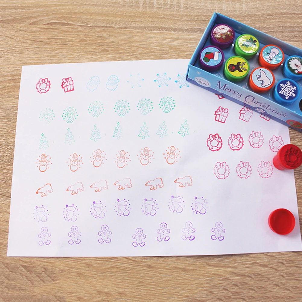 

10Pcs Christmas Pattern Self-ink Seal Stamps DIY Scrapbook Toy Party Favors Intelligence Developmental Toys