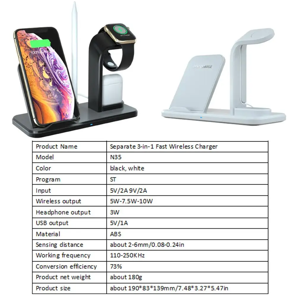 Беспроводная зарядная станция 3 в 1 для IPhone X/XS/MAX/XR/8 Plus IWatch 4/2/1 Подставка зарядки M2 |