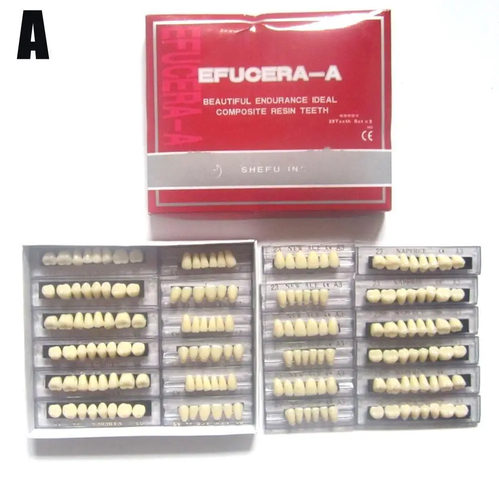 

28 Teeth/set Resin Denture Teeth 3d Shade Guide Color Mirror Plate Cold White Light Teeth Comparator Dental Dentistry Bleac A7O4
