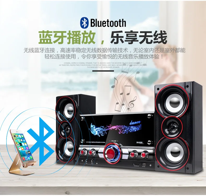 Новый деревянный 2 1 Bluetooth динамик Мультимедийный звук с микрофоном караоке