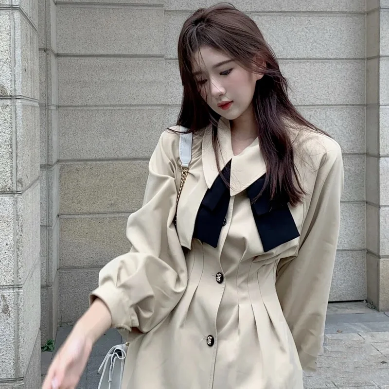 

Elegant Vintage Women Dress 2021 Autumn Korean Retro Gentle Doll Collar Long-sleeved Female Waist Temperament Short Dress