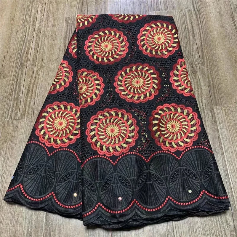 

5 Yard Dry Lace Fabric Latest Heavy Beaded Embroidery African 100% Cotton Swiss Voile Popular Dubai Style For Party Wedding 14L