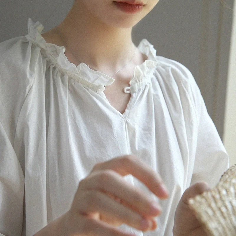 

Летняя женская Свободная милая блузка оверсайз в японском стиле Mori Girl, удобный дышащий пуловер из хлопка с водяной стиркой, белые рубашки/бл...