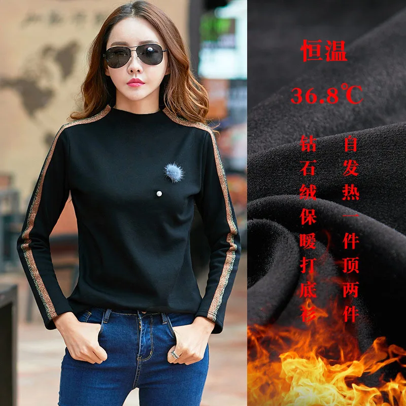 BOBOKATEER футболка с длинным рукавом Женские футболки хлопок бархат Femme Теплые Топы