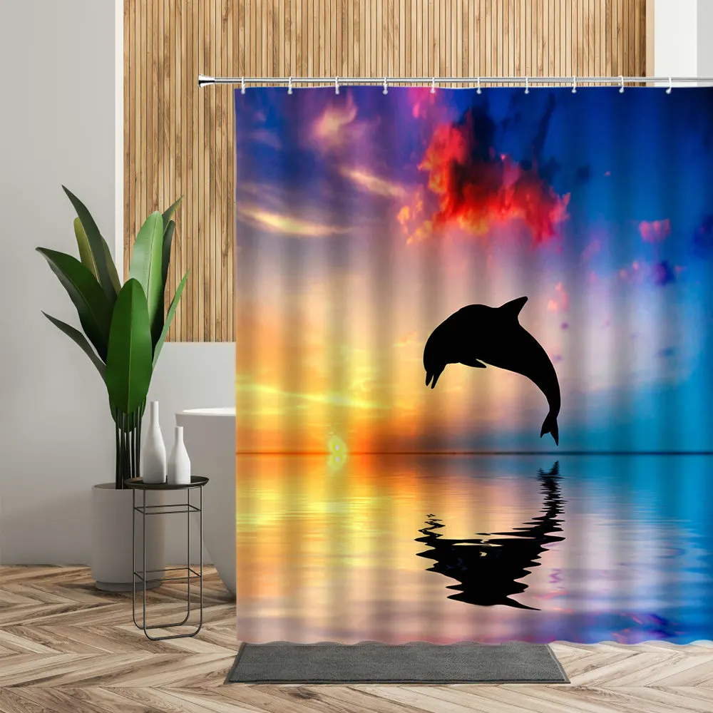 

Занавеска для душа с морским дельфином, декоративная Водонепроницаемая Штора для гостиной с морскими рыбками, настенная, для ванной комнат...