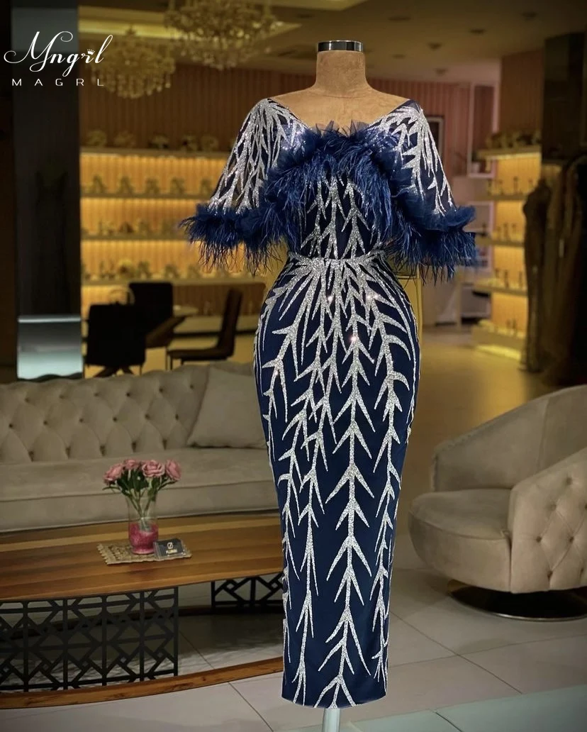 

MNGRL Luxury Evening Dress One-shoulder Long Sleeves Hand-applied Diamonds Glittering 2021 New Evening Dress Party Dress