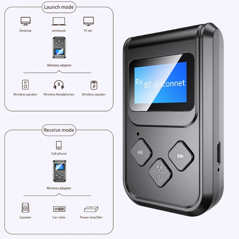 

Bluetooth Adapter LED Screen Wireless Audo Bluetooth 5.0 Transmitter Receiver for PC TV Auto 3.5mm AUX Music Bluetooth receiver
