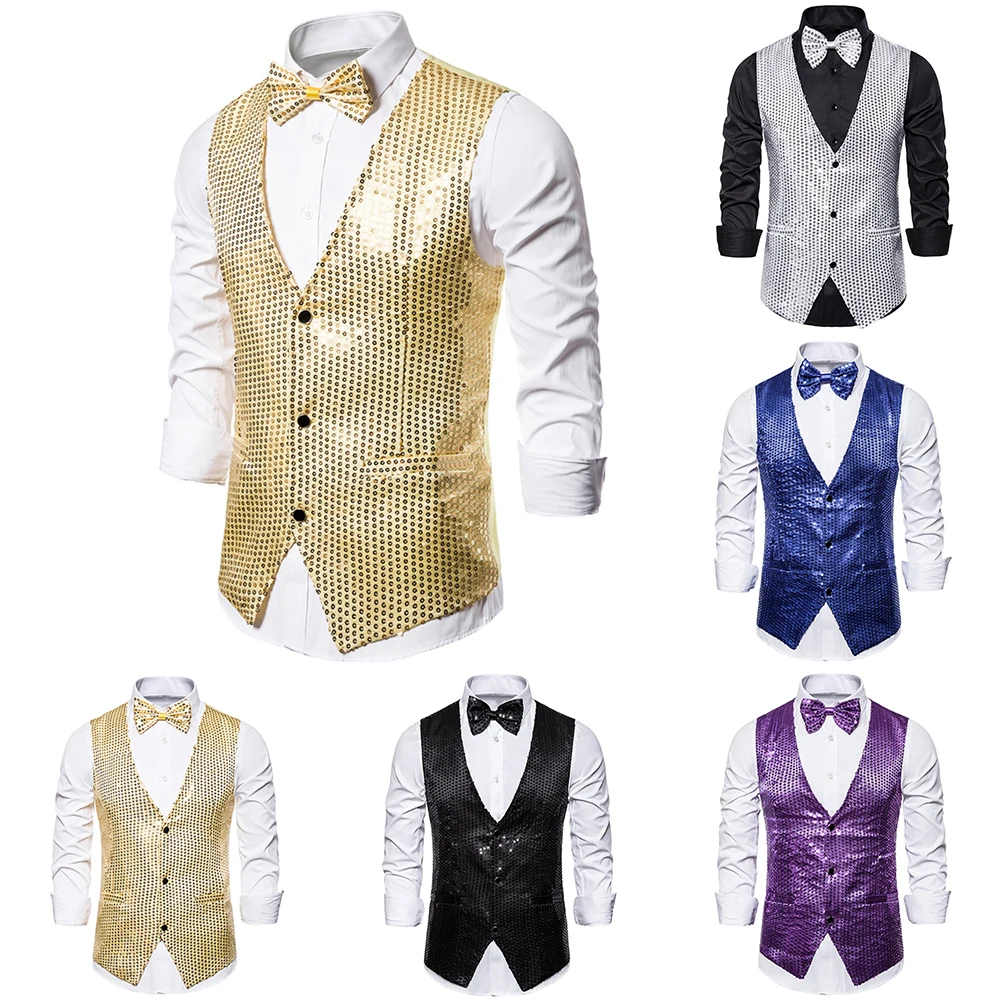 Adisputent 2019 мужские Искрящиеся с блестками жилет Slim Fit костюм юбкой для сцены ужин