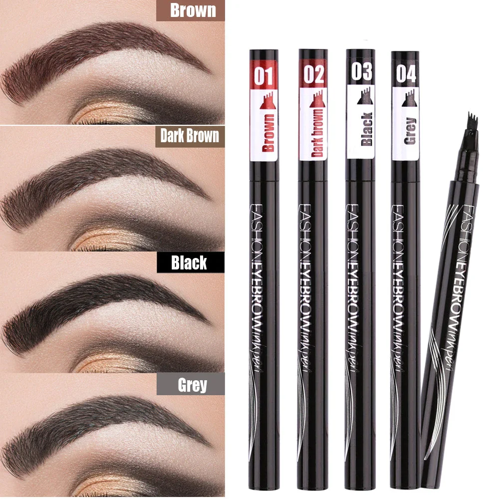 

Waterproof Natural Eyebrow Pen Four-claw Eye Brow Tint Makeup three Colors Eyebrow Pencil Brown Black Grey Brush Cosmetics New