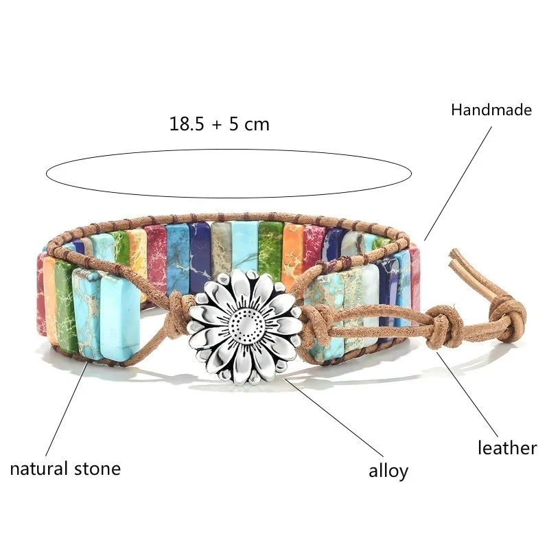 

Natural Stone Leather Wrap Beaded Bracelets Handmade Fashion 7 Chakra Men Women Flower Tree of Life Healing Yoga Bracelet