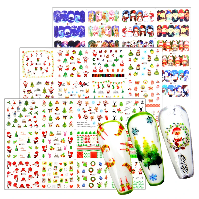 

12 PC Christmas/Halloween Styles Nail Art Stickers Tattoo Water Transfer Foil DIY Nail Polish Decoration For Manicure Tips